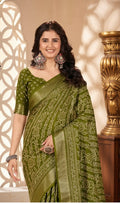 Elegant Olive Green Bandhani Print Dola Silk Saree